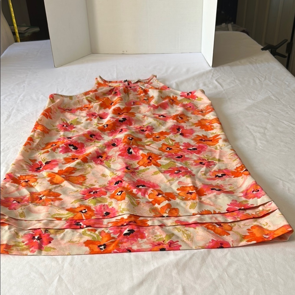 LOFT Orange Pink A-Line Knee-Length Skirt